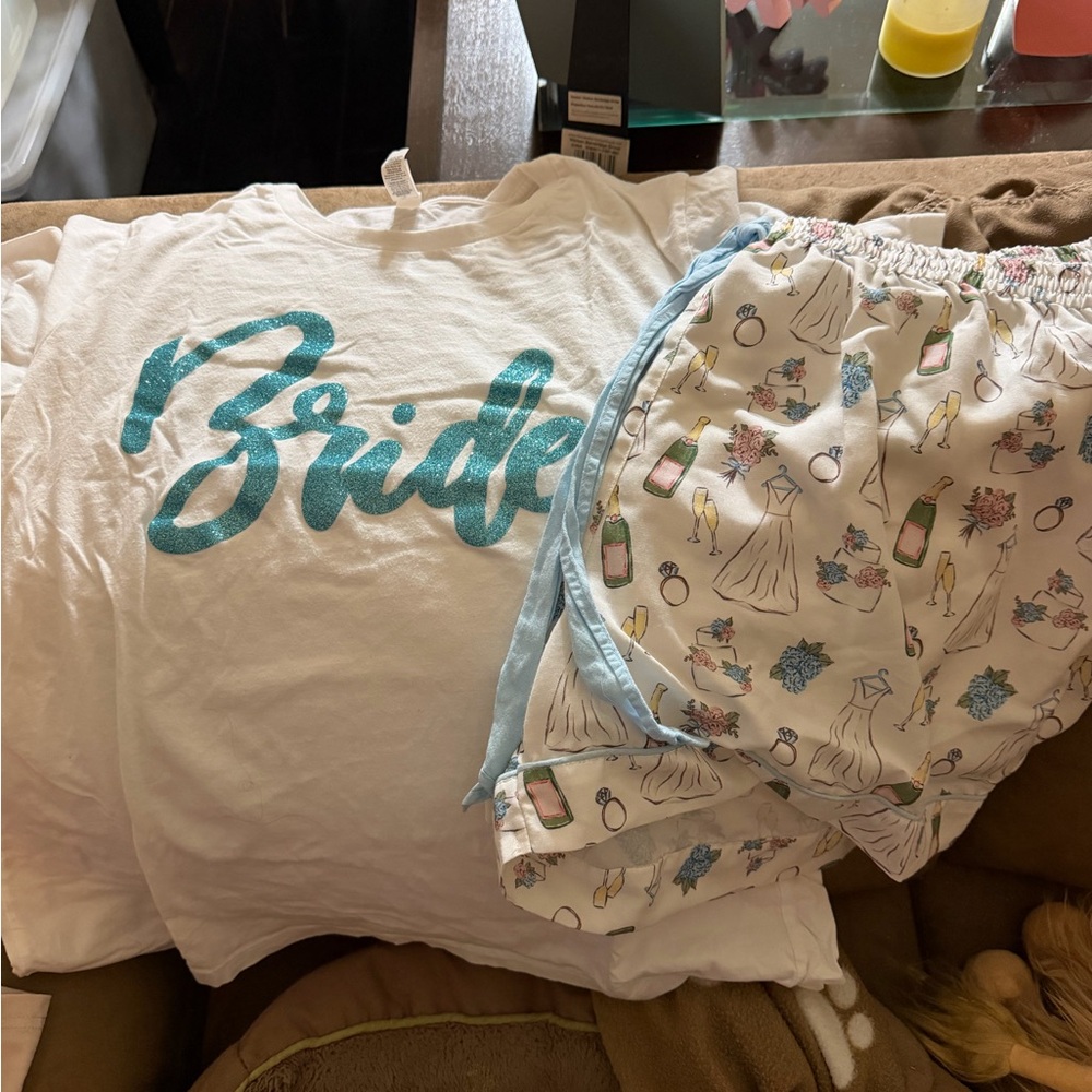 Mud Pie Bride Pajama Set - White and Blue